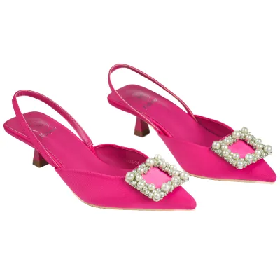 Viola Satin Kitten Heel-Fuchsia